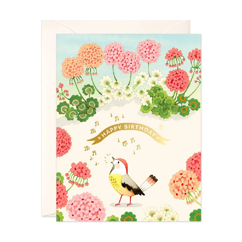 Geranium and Bird Birthday Card