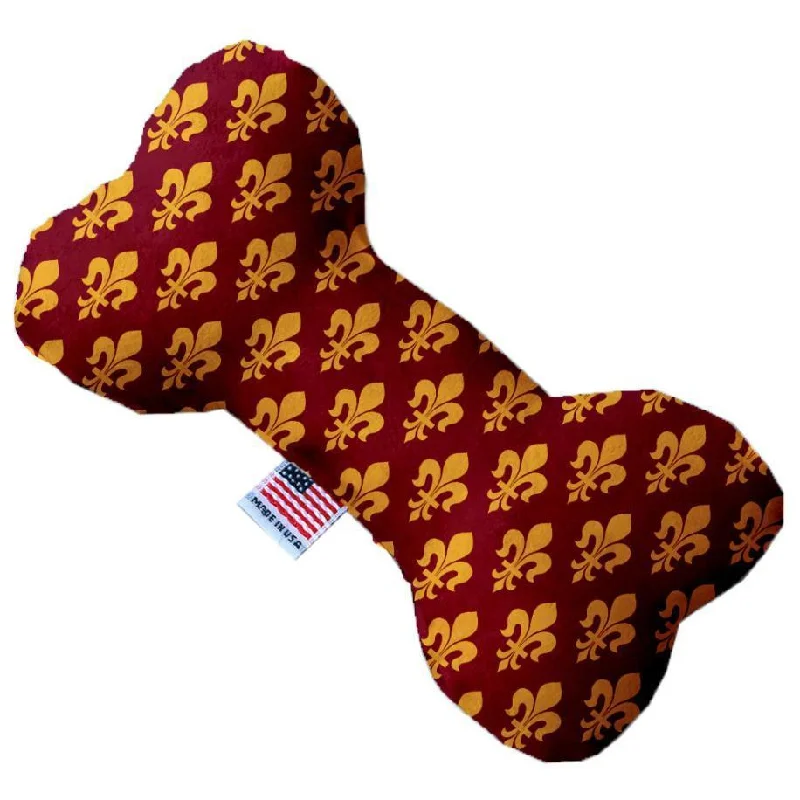 Plush Bone Dog Toy Maroon Fleur De Lis