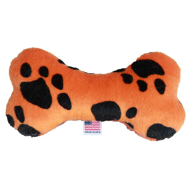 Plush Bone Dog Toy Orange Paw