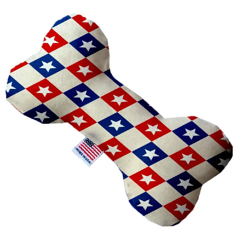 Plush Bone Dog Toy Patriotic Checkered Stars