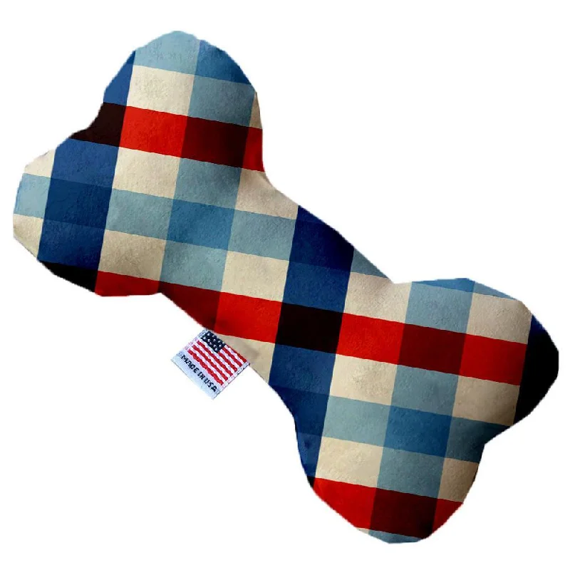 Plush Bone Dog Toy Patriotic Plaid