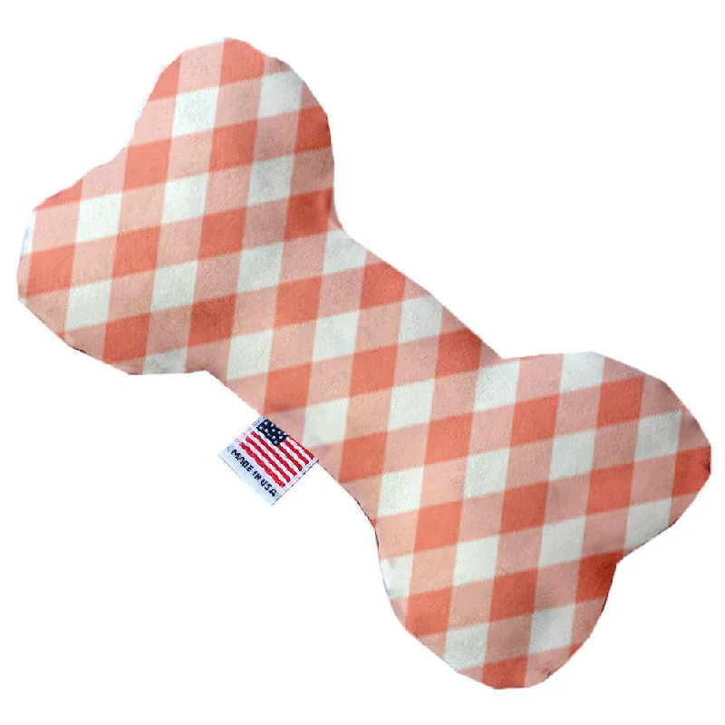 Plush Bone Dog Toy Peach Plaid