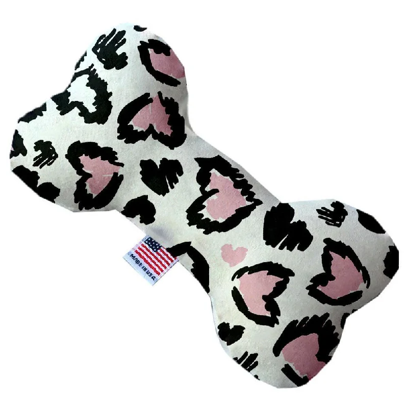 Plush Bone Dog Toy Pink Leopard Hearts