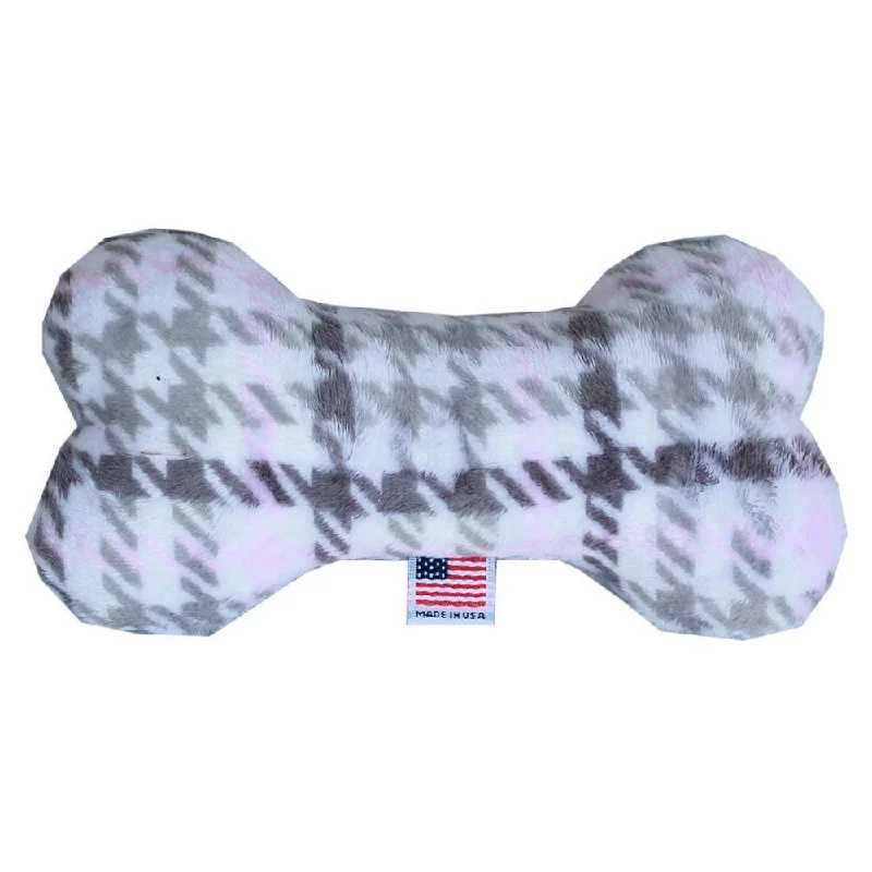 Plush Bone Dog Toy Pink Plaid