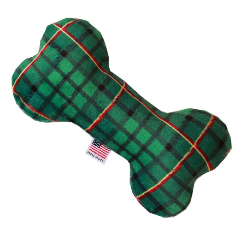 Plush Bone Dog Toy Plaid Green