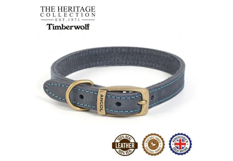 Ancol - Timberwolf Leather Collar - Blue - Size 7 (50-59cm)