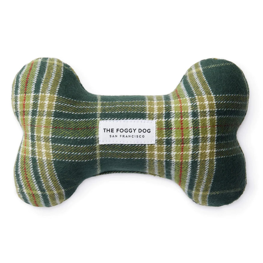 Mossy Plaid Flannel Dog Bone Squeaky Toy (Made in the USA)