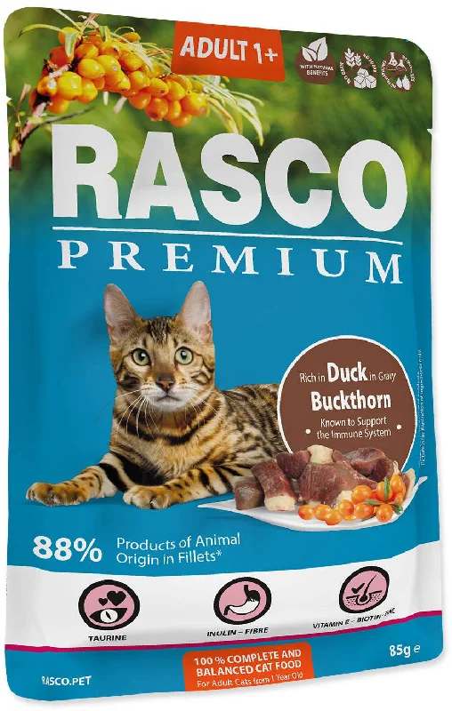 RASCO Premium Plic pentru pisici adulte, cu Raţă şi Cătină 85g