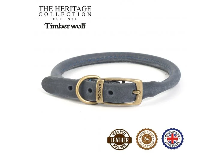 Ancol - Timberwolf Round Leather Collar - Blue - Size 7 (50-59cm)