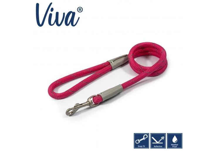 Ancol - Viva Nylon Reflective Rope Snap Lead - Pink - 120cm x 12mm (Max50kg)