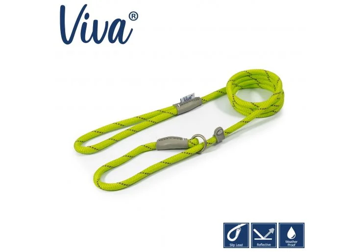 Ancol - Viva Nylon Reflective Rope Slip Lead - Lime - 120cm x 10mm (Max 30kg)